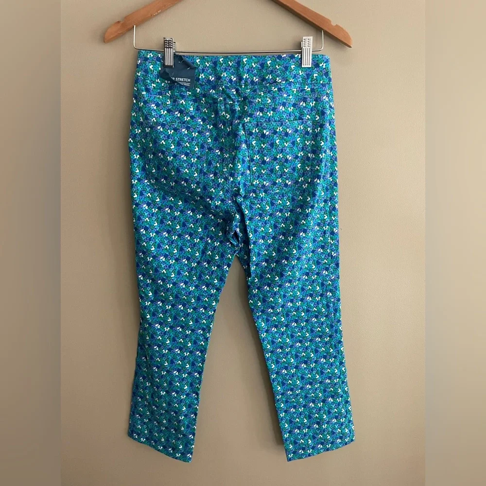 Soft Surroundings: Blue Pants with Tiny Forget Me Not Flowers Super Stretch